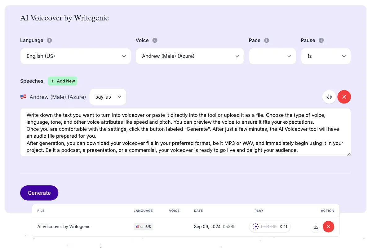 AI Voiceover (Text to Speech) Tool
