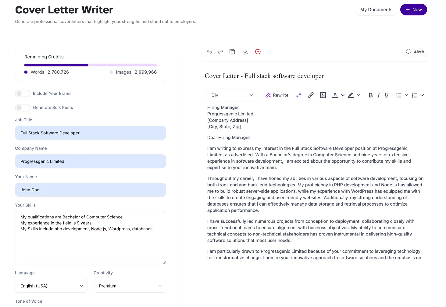 Cover letter writer - Writegenic AI