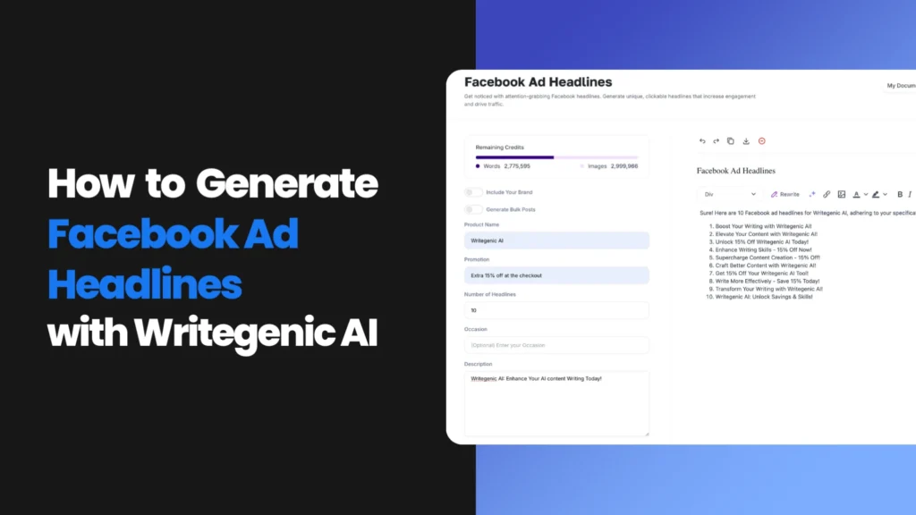 Guide to Facebook Ad Headline Generator - Writegenic AI