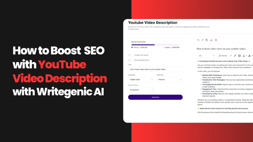 How to do youtube seo for videos with writegenic AI