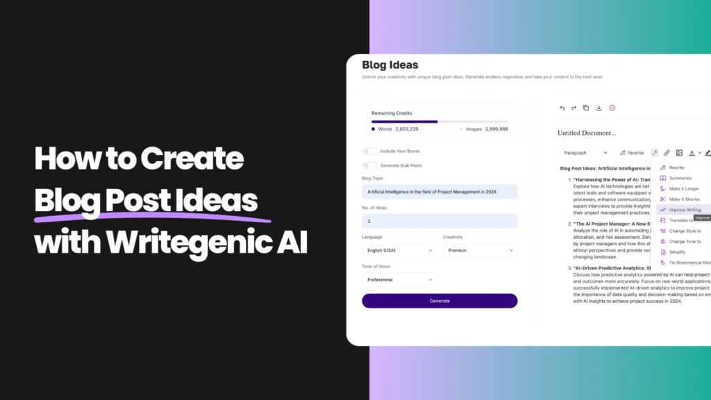 How to generate creative blog ideas using Writegenic AI