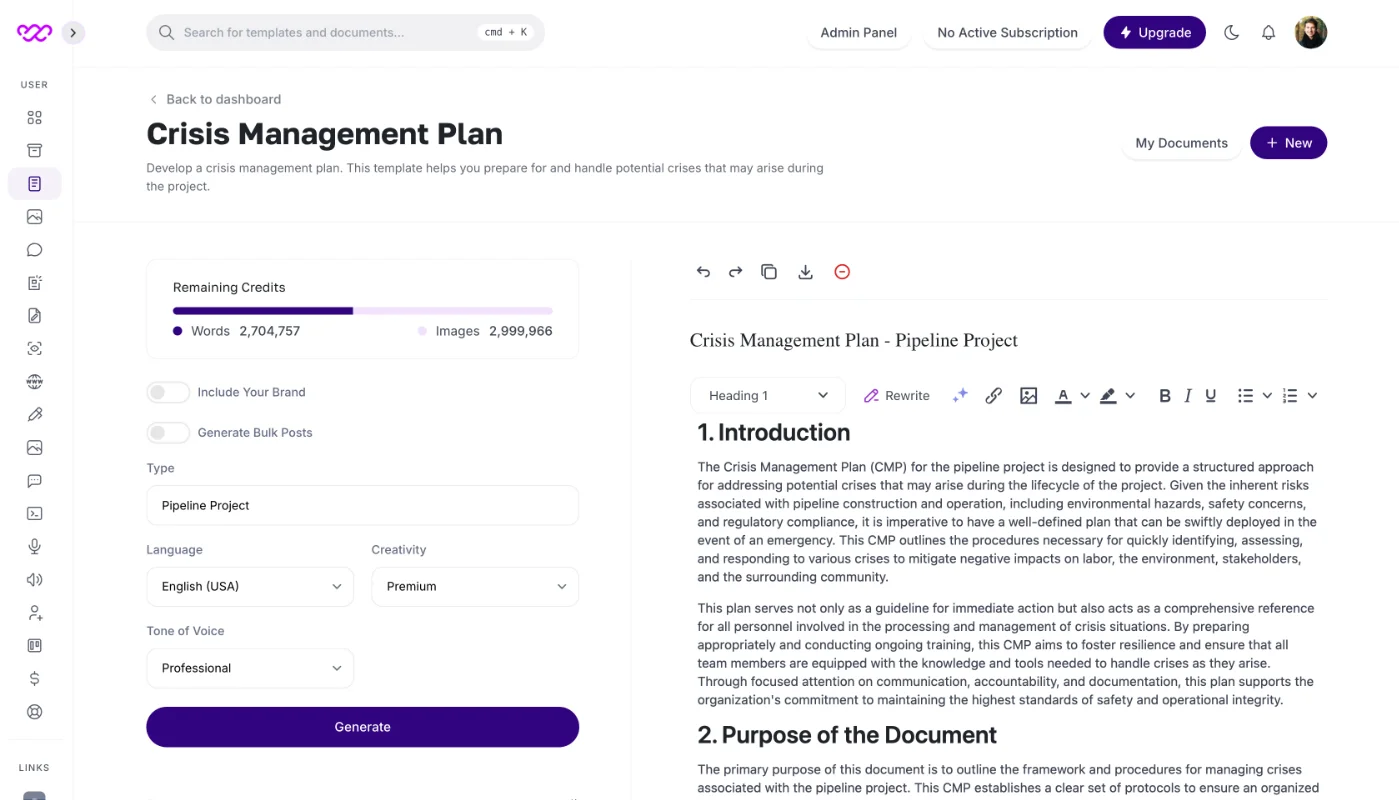 Crisis Management Plan Crisis Management Plan - Writegenic AI