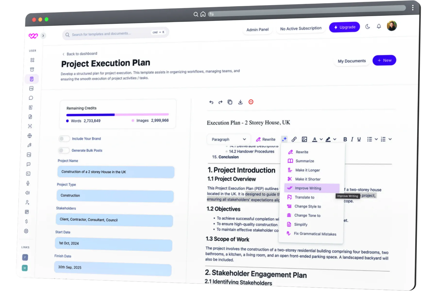 Week's worth of Work in Minutes - Project Execution Plan - Writegenic AI