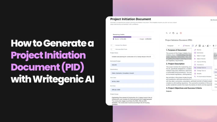 How to Generate PID using Project Initiation Document Template - Writegenic AI