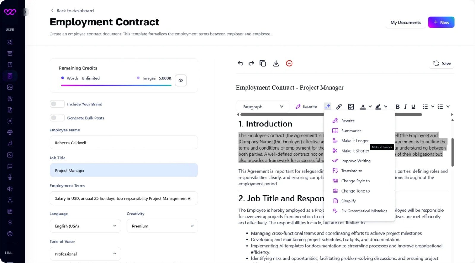 Employment Contract Employment Contract