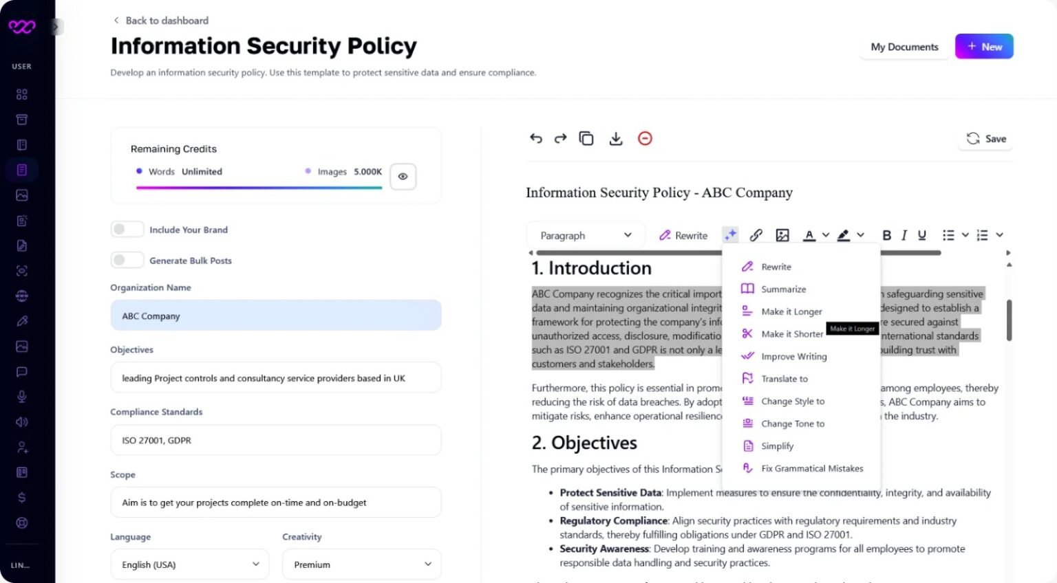 Easily Create An Information Security Policy With Our AI