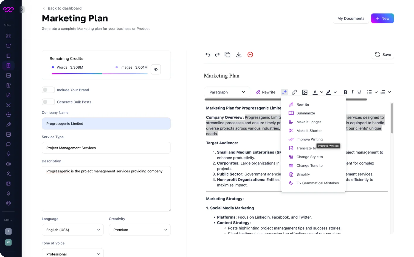 AI Marketing Plan Tool Marketing Plan Tool Generator - writegenic AI