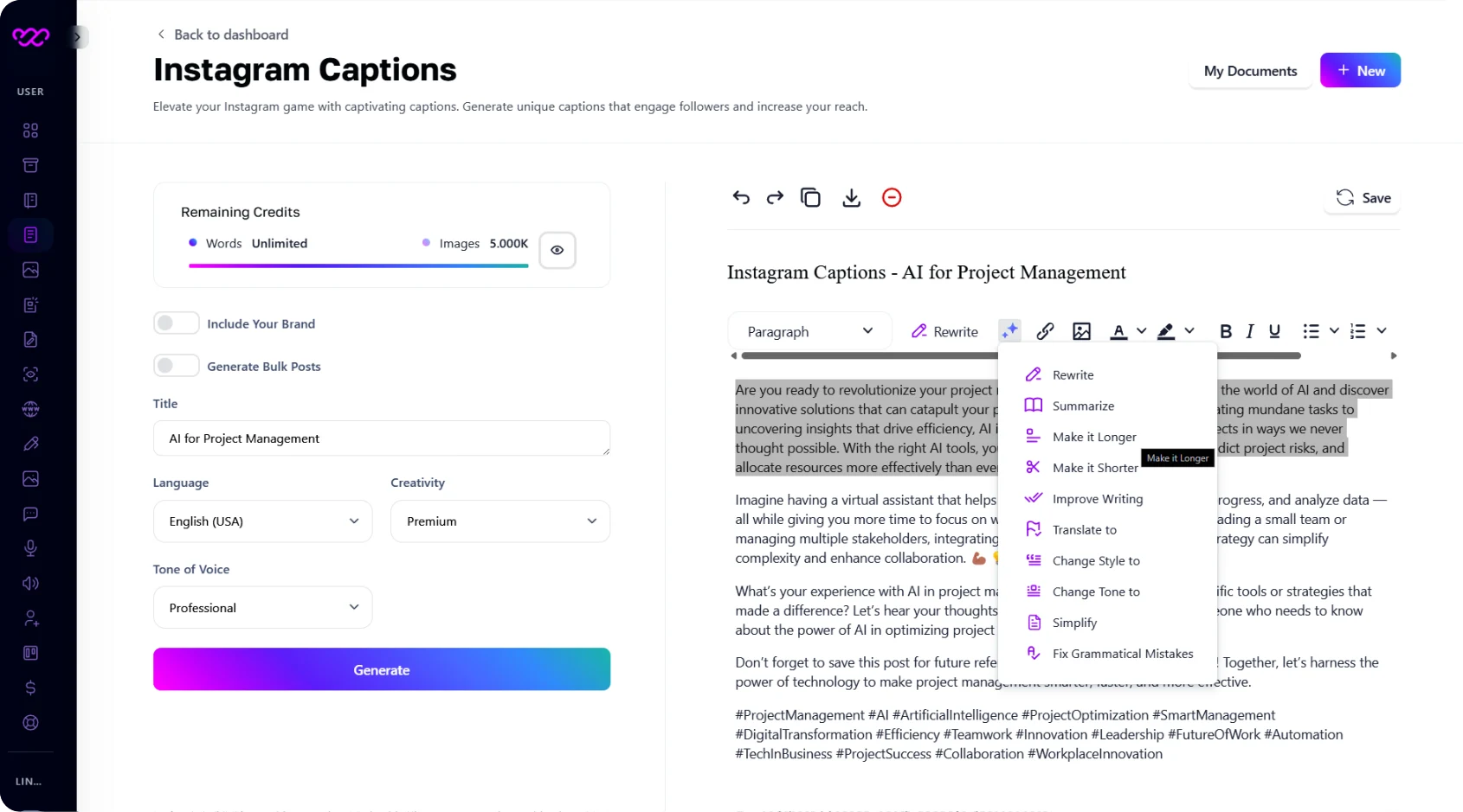 Instagram Captions Instagram Captions with WriteGenic AI