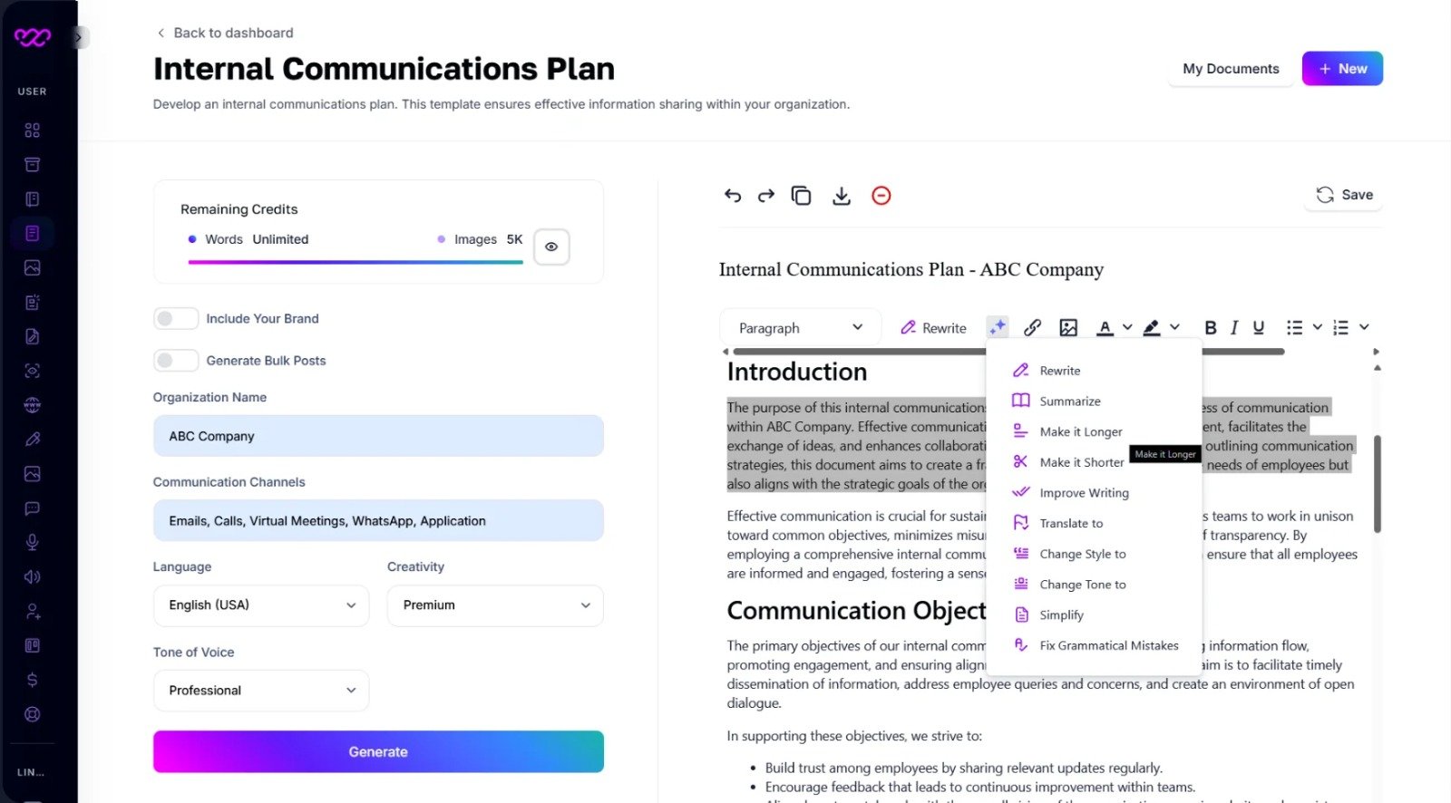 Internal Communications Plan Internal Communications Plan
