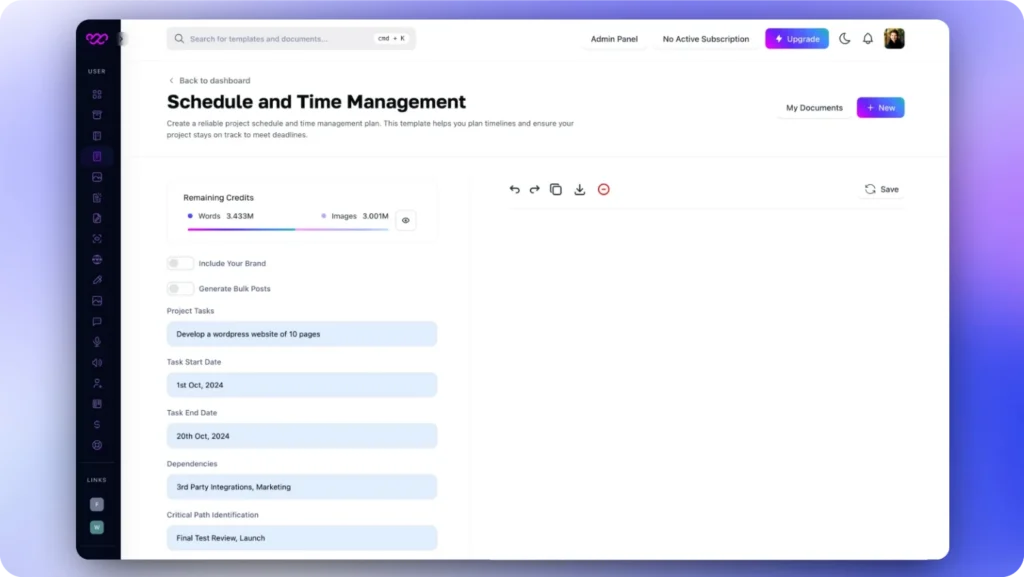 Step 2 - Enter the project required Information (Project schedule and time management)