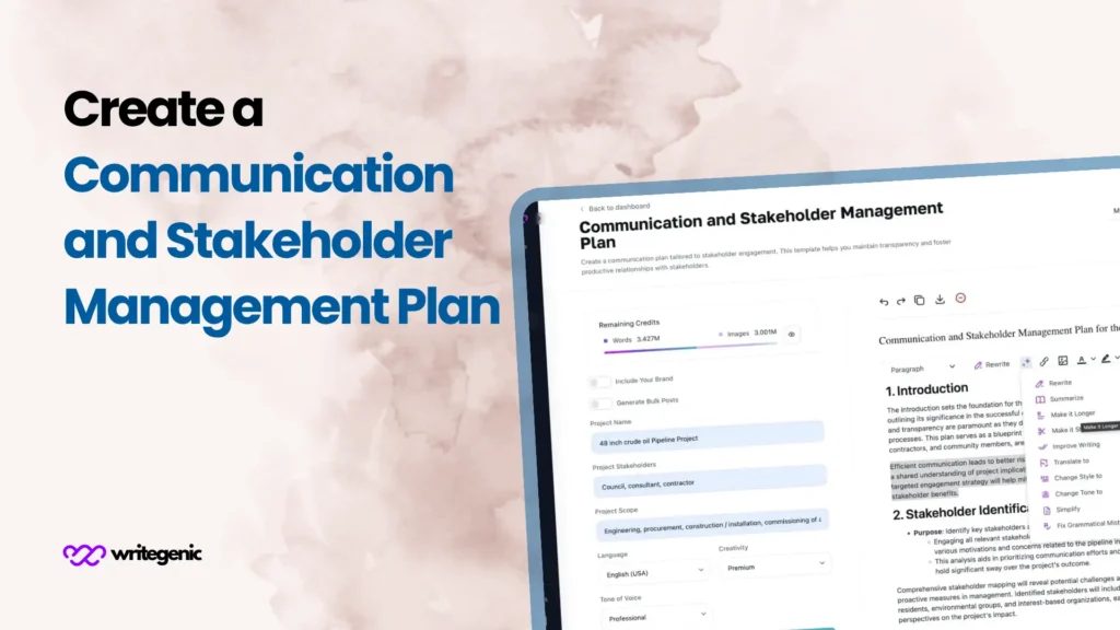 Create a Communication and Stakeholder Management Plan Create a Communication and Stakeholder Management Plan