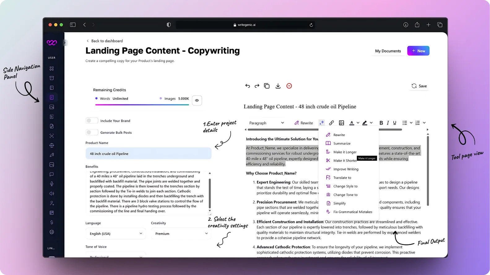 The Landing Page Content Guide To Boost Conversion Rate Creating a landing page content in minutes using writegenic ai
