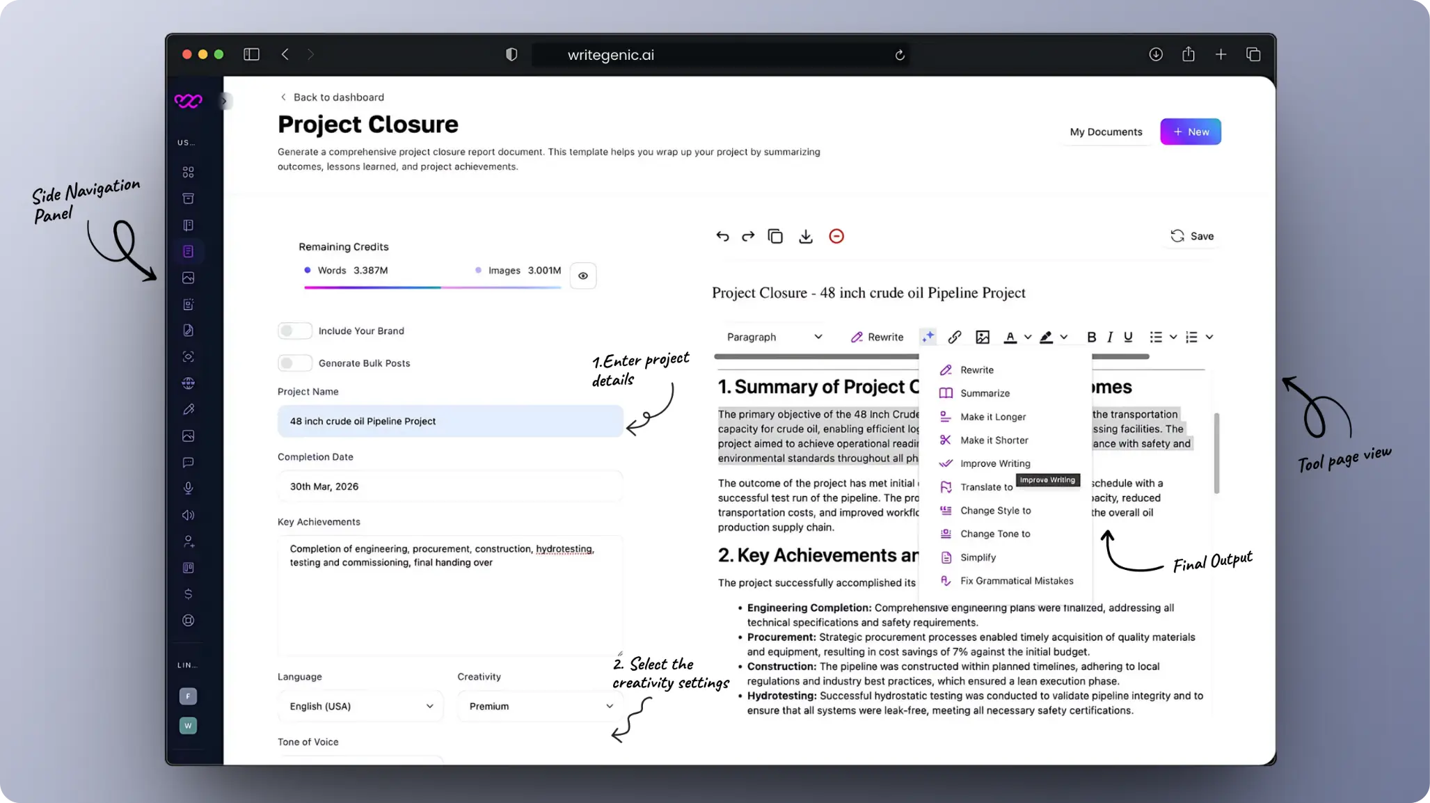 Project Closure: Comprehensive Guide for Project Completion Creating a project closure doc in minutes using Writegenic AI